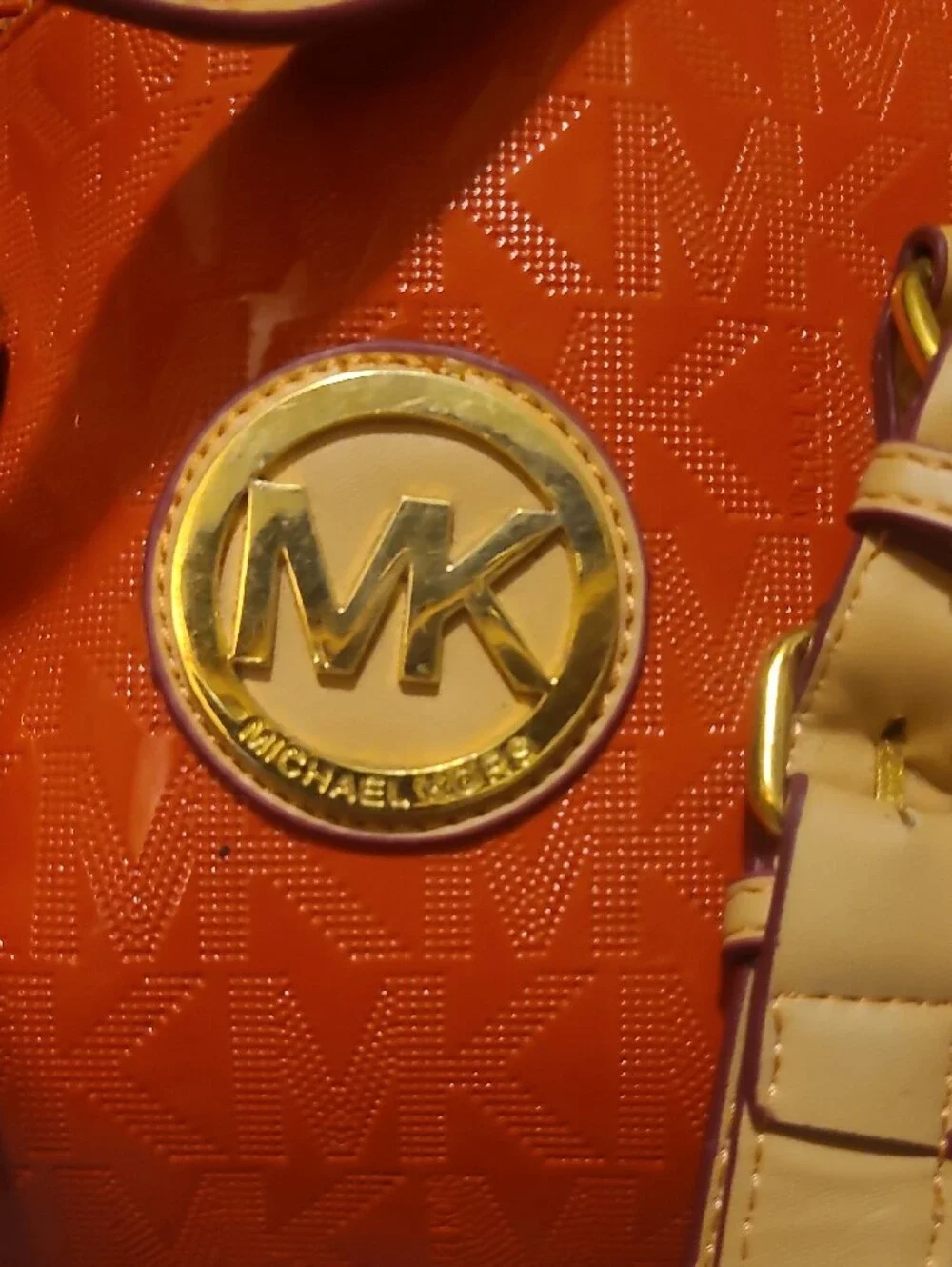 Rehab Bag Michael Kors Orange/redish Patent Satchel with Yellow Trim and Gold